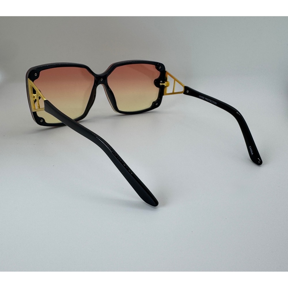 Oversized Square Sunset Gradient Sunglasses Black Gold Geometric Temple - Picture 4 of 4